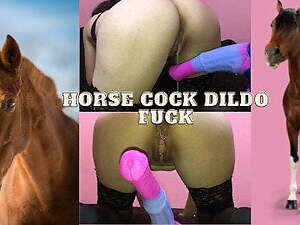 Horny Masked Milf Ride Huge Horse Cock Dildo Closeup