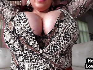 Boobylicious POV MILF jerks oiled dick with boobs and hands